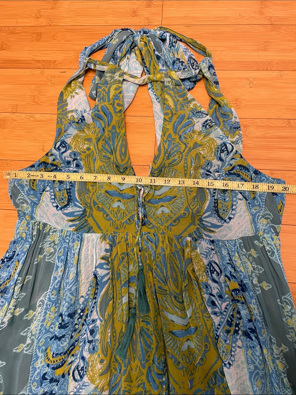 Free People Spring Scenery Maxi Dress Size 12 Halter Neck Floral Blue Green - Picture 14 of 15